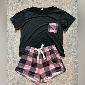 🖤 Pink & Black Plaid Pajama Set – Size Medium